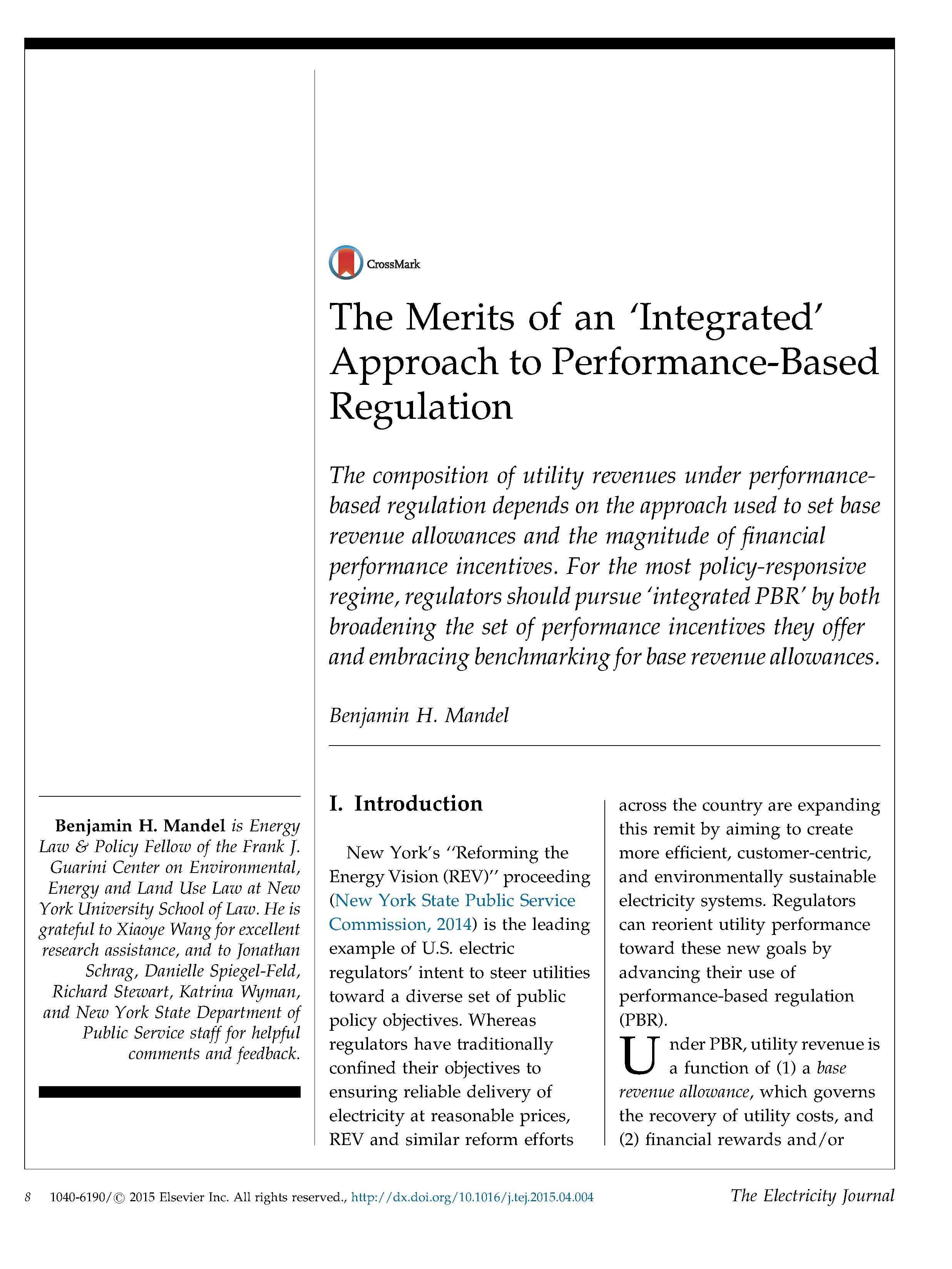 The Merits of an ‘Integrated’ Approach to Performance-Based Regulation